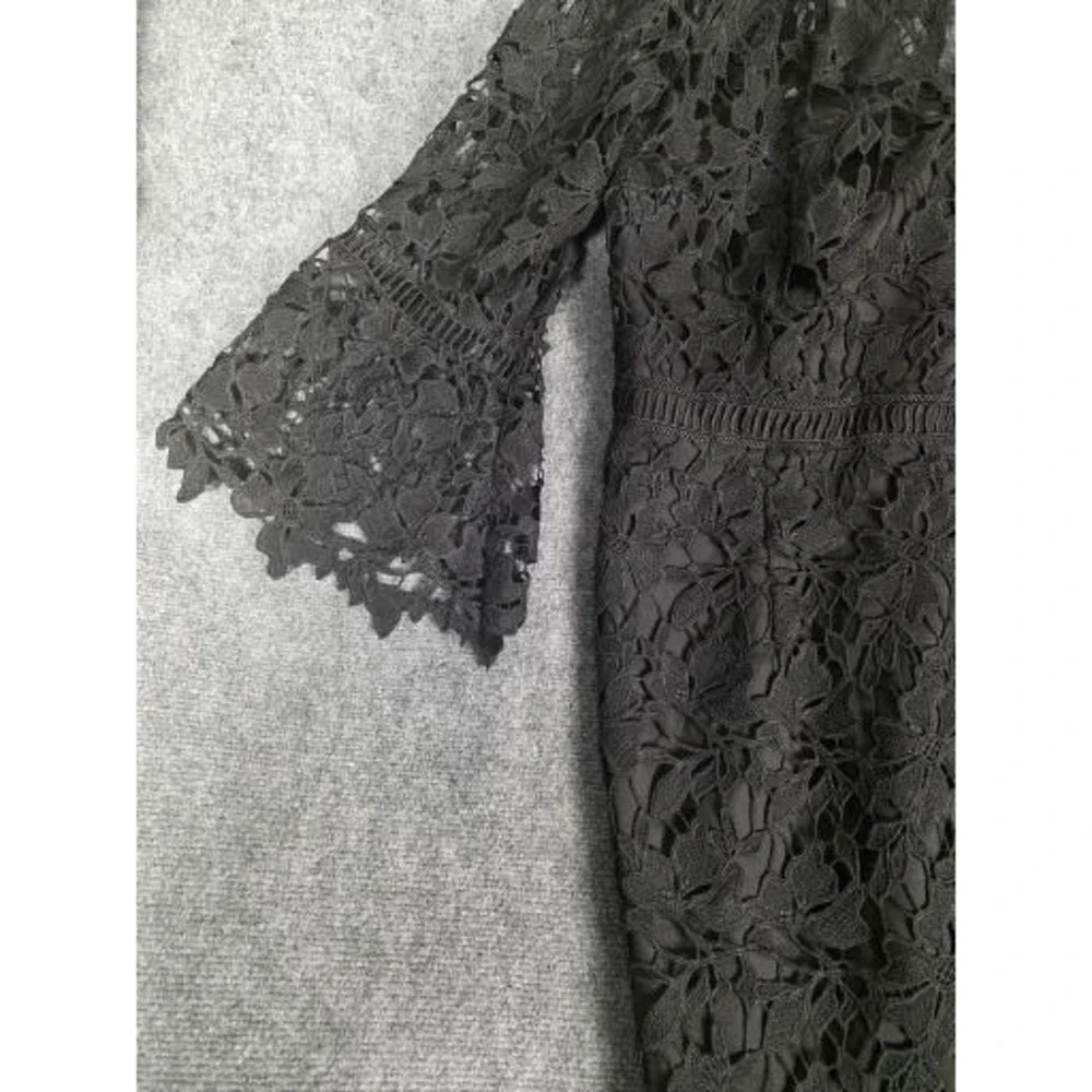 City Chic Lace Catch Dress Black Floral Midi Bell Sleeve Plus Sz M 18 Whimsigoth